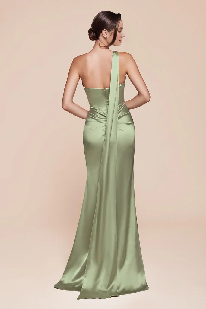Luxury satin slim fit and floor length gown evening dresses on one shoulder