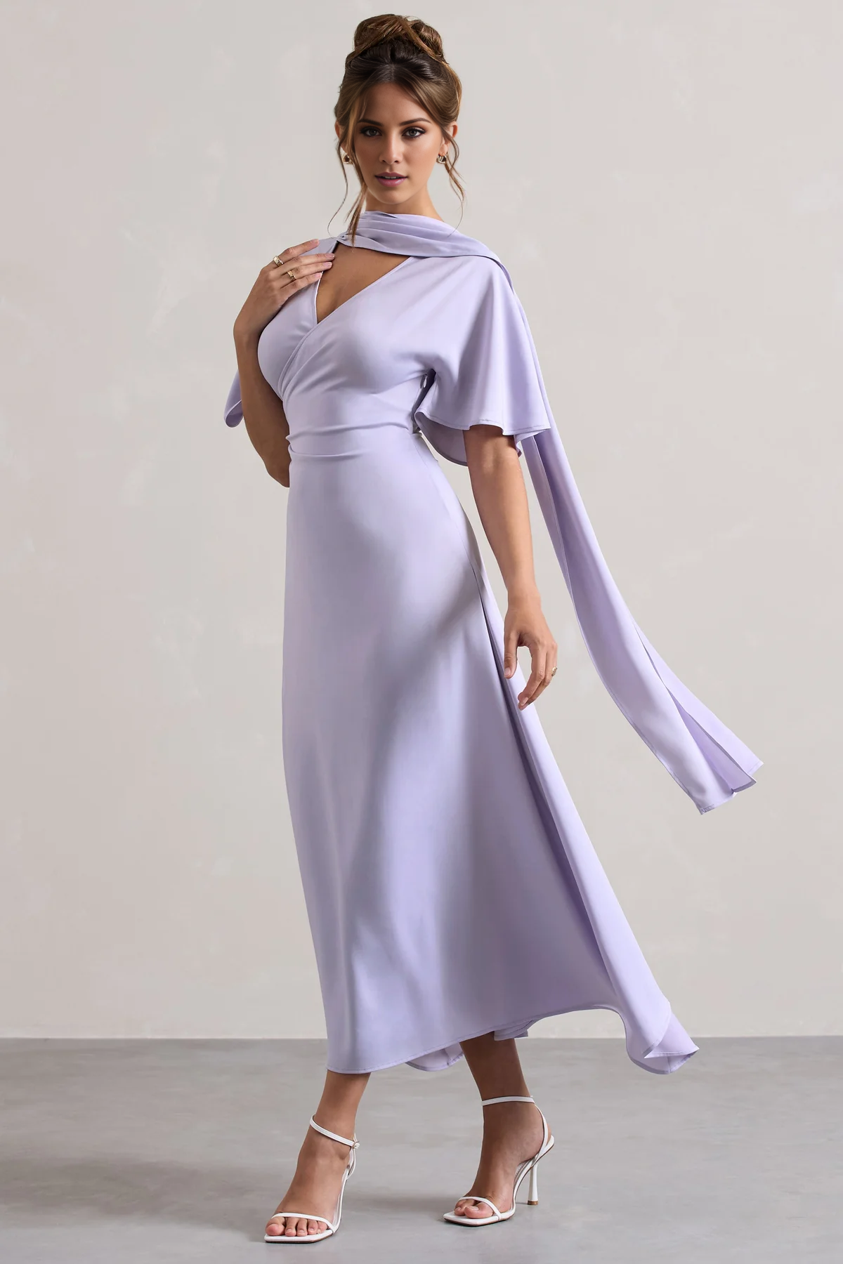 V-neck asymmetrical lotus leaf sleeves long evening dress - jimiss Dress