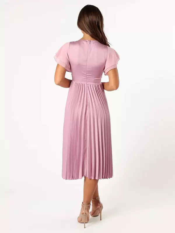 A-line V-Neck Short Sleeves Zipper Satin Wedding formal dresses evening gown Party Dresses Short Bridesmaid Dress