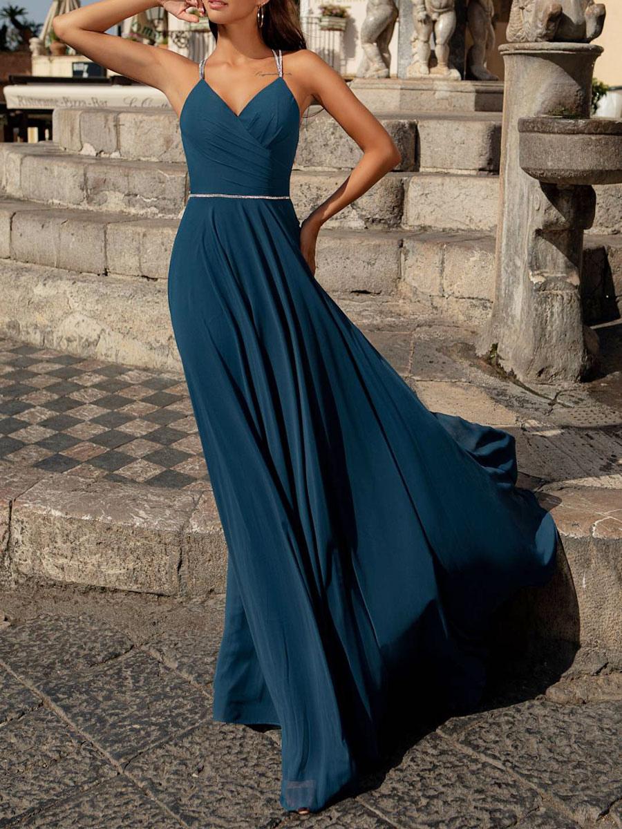 A-Line Floor-Length Backless Chiffon Prom Dress formal dresses evening gown Bridesmaid Dresses