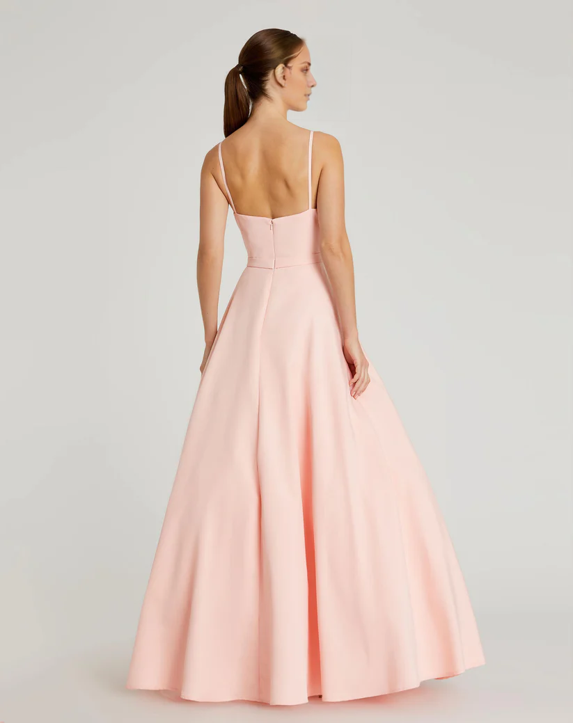A-line V-neck spaghetti strap sleeveless floor-length evening dress