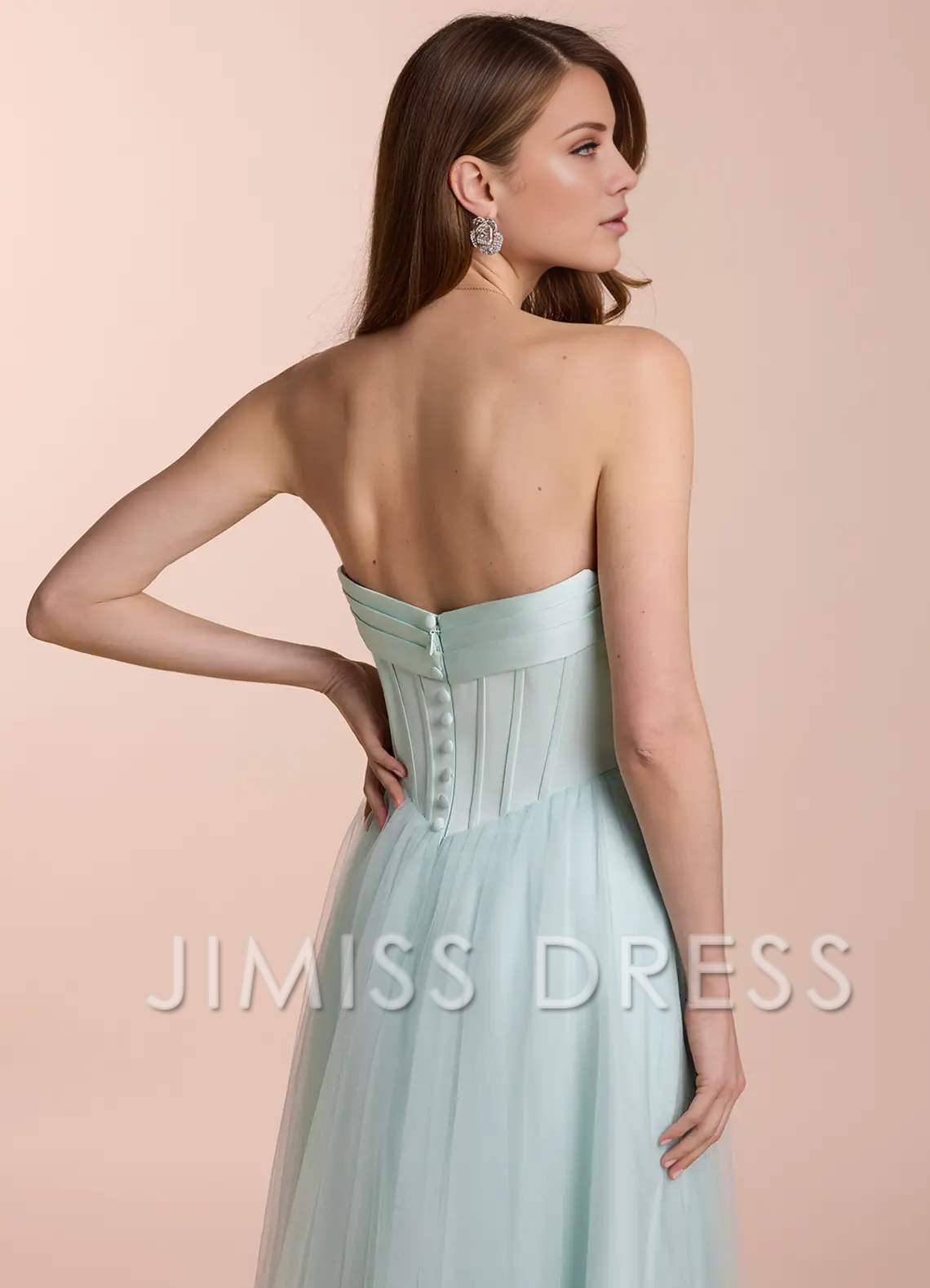 Jimiss - off shoulder collar sheer strapless and floor length Prom dress