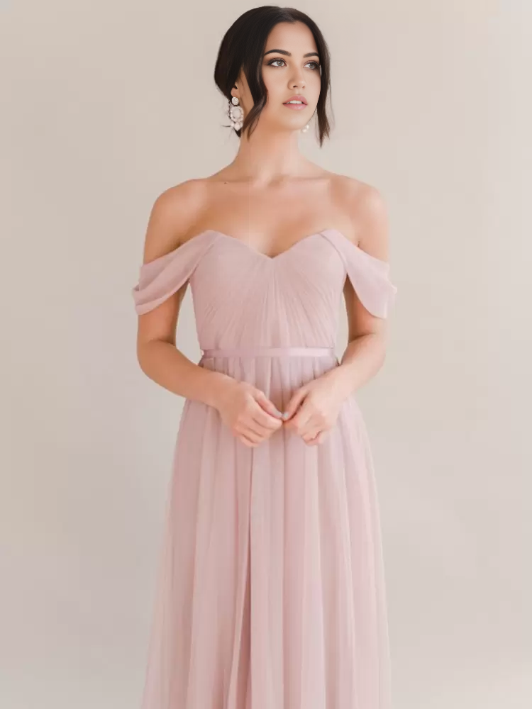 A-Line Bateau Neck Chiffon Floor-Length Pleated formal dresses evening gown Party Dresses