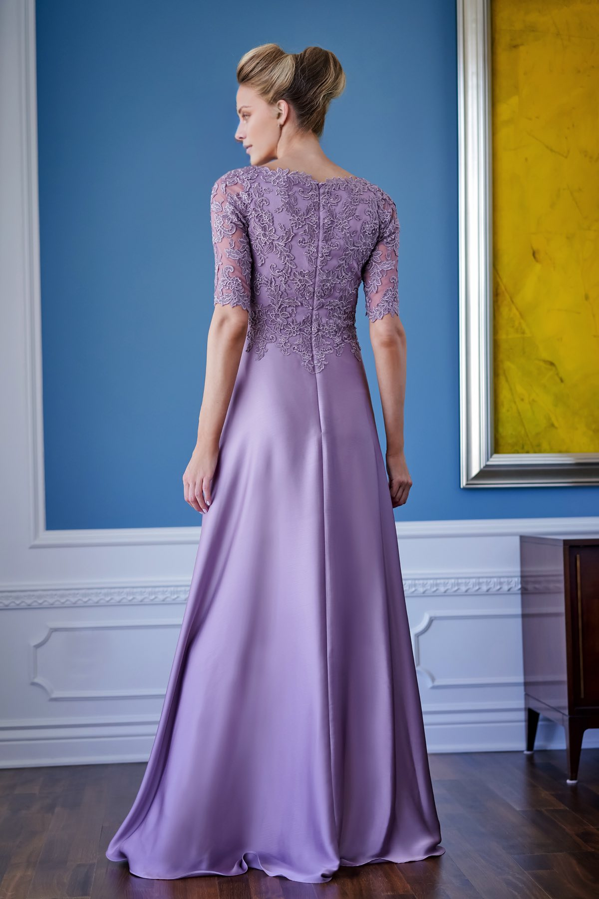 Chiffon A-line V-neck long sleeved lace tight corset for mother of bride dresses