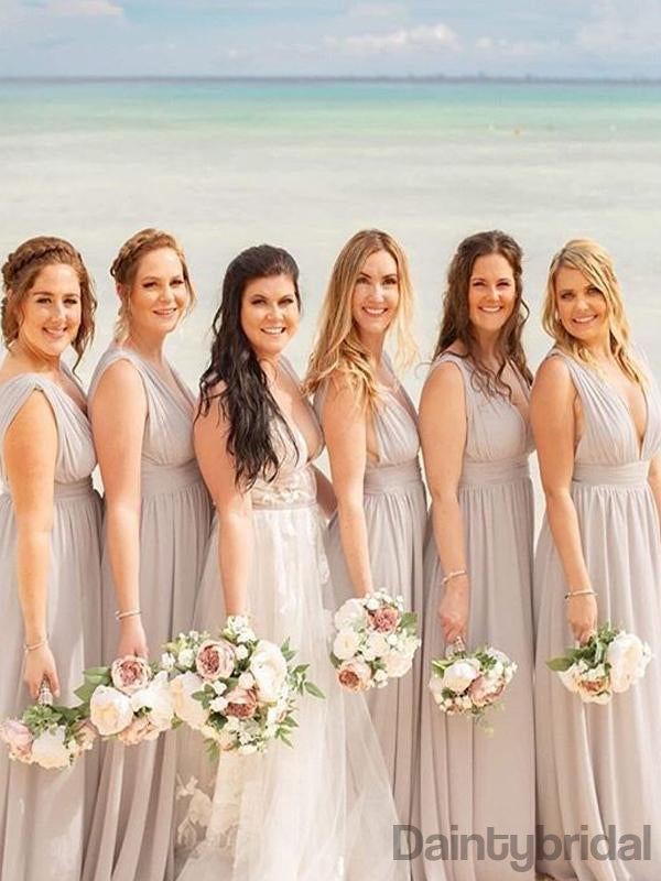 Sexy V-neck A-line Chiffon Side Slit Bridesmaid Dresses.DB10295