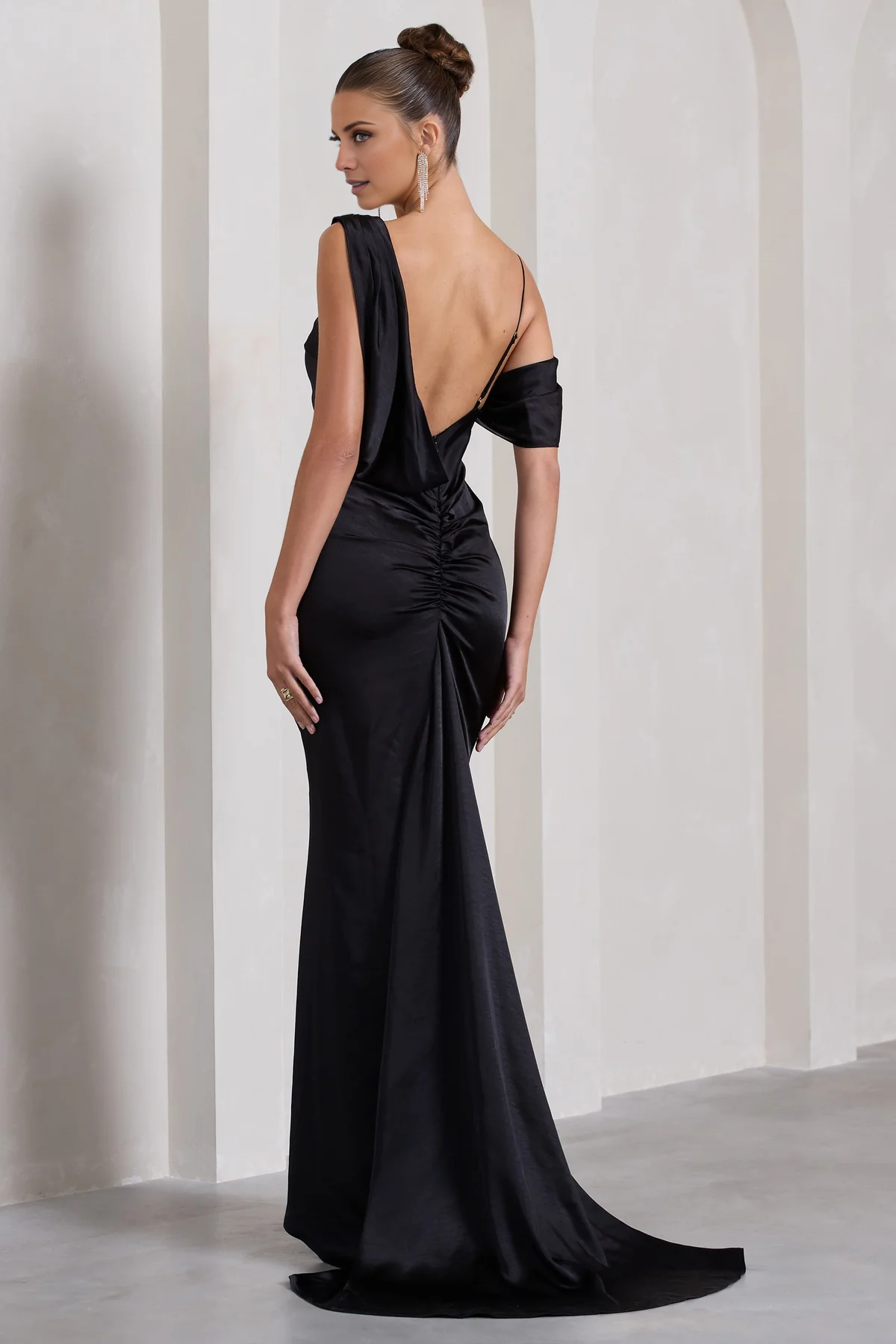 Asymmetric hanging slit and floor length evening dress with satin fabric - Jimiss dress