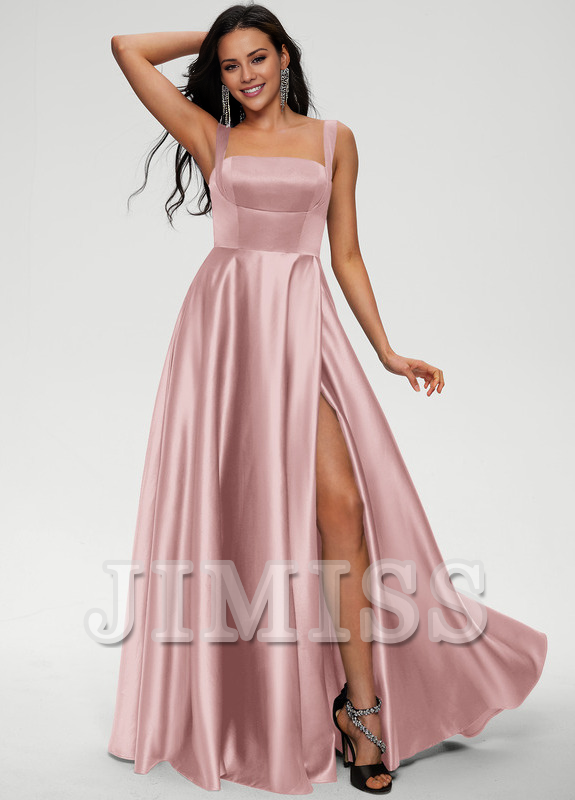 Bow A-line floor-length satin prom dress