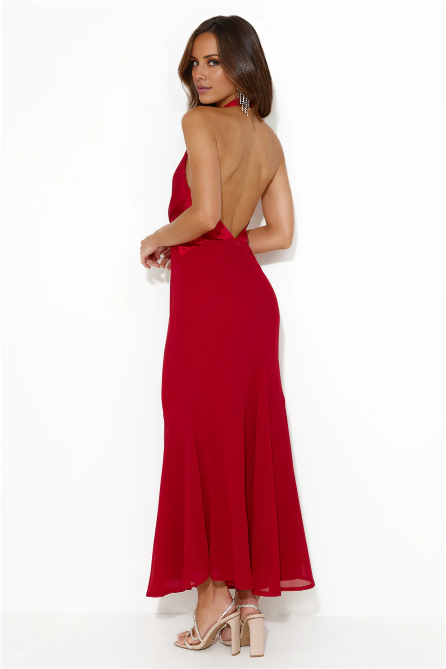 Jimiss deep V-neck hanging satin backless long Prom dress
