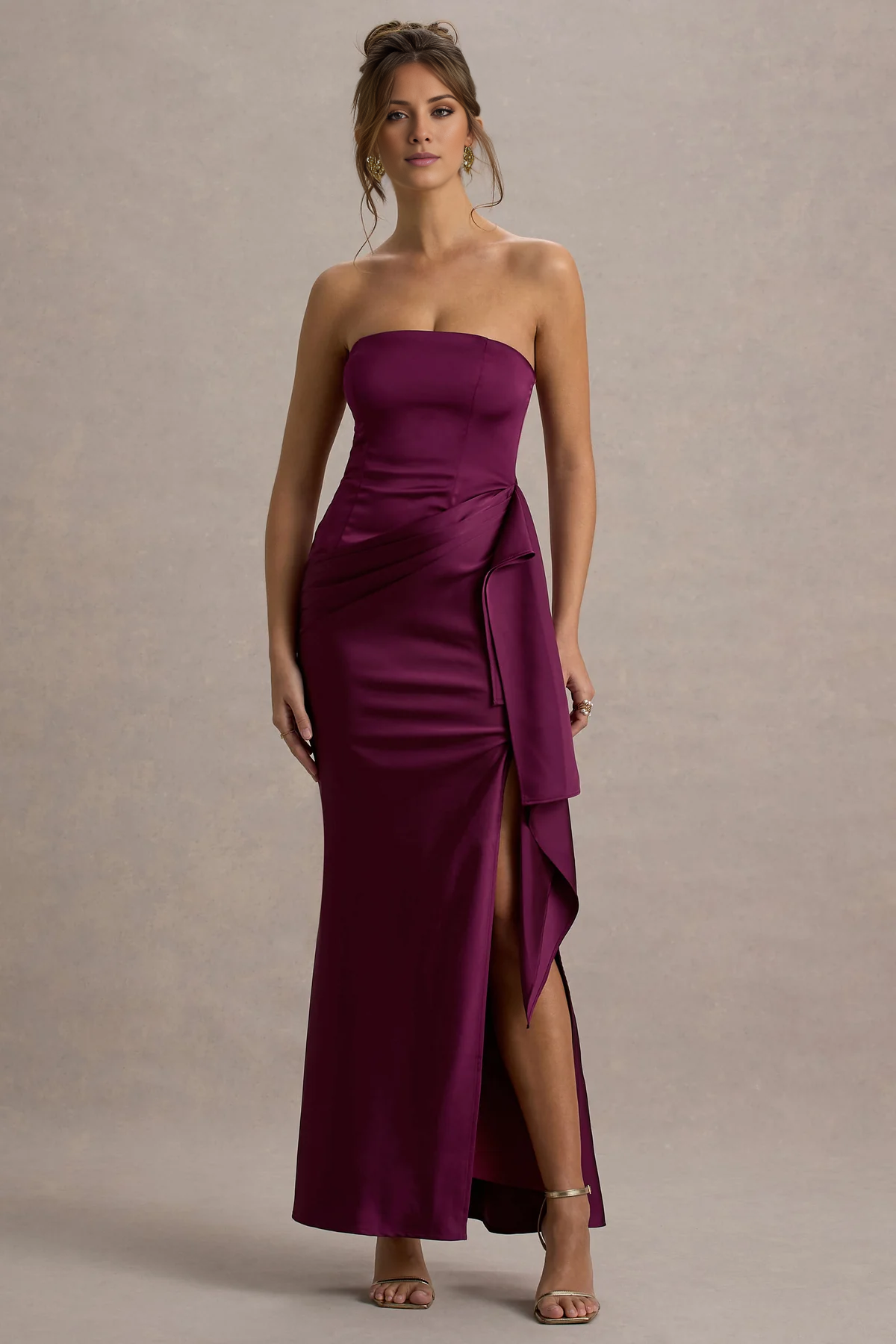Off shoulder collar satin strapless and floor length evening dress - jimiss dress
