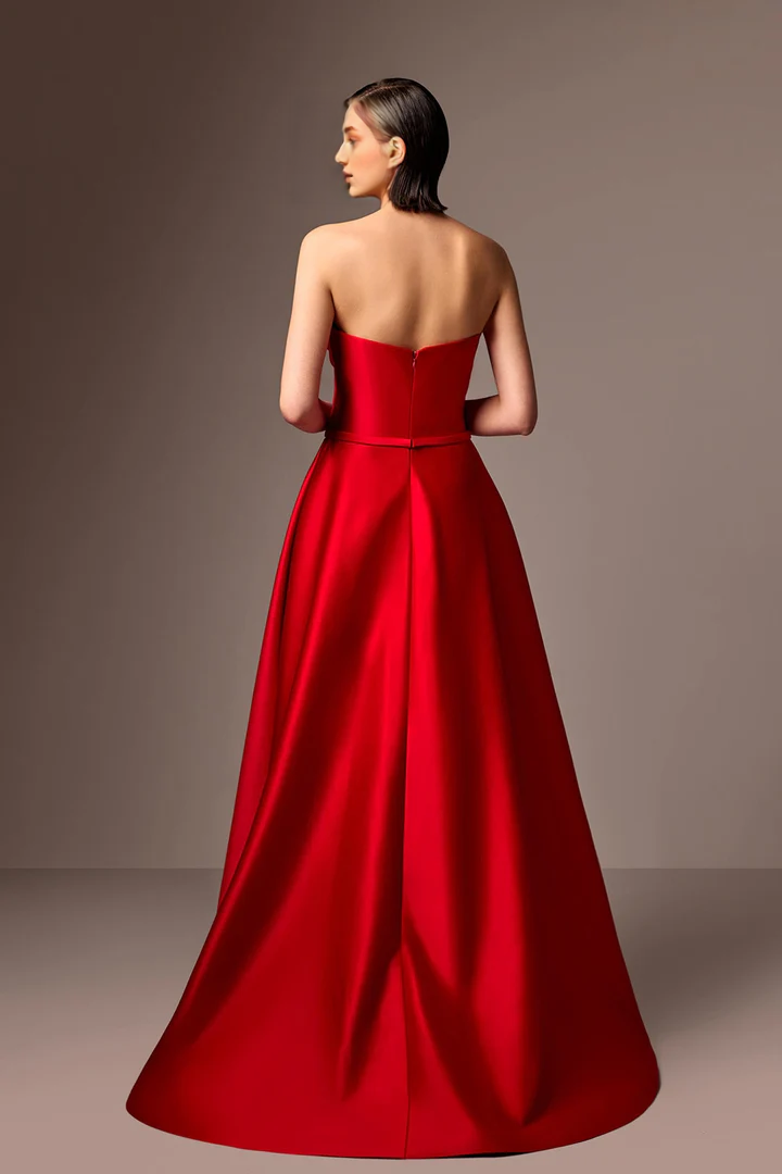 Heart collar satin strapless and floor length godons evening dresses