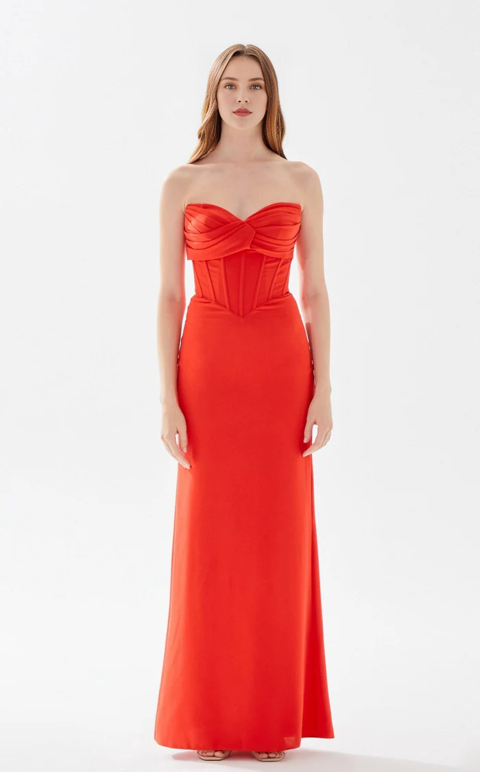 Chicken neckline tight corset straight tube and floor length evening dress