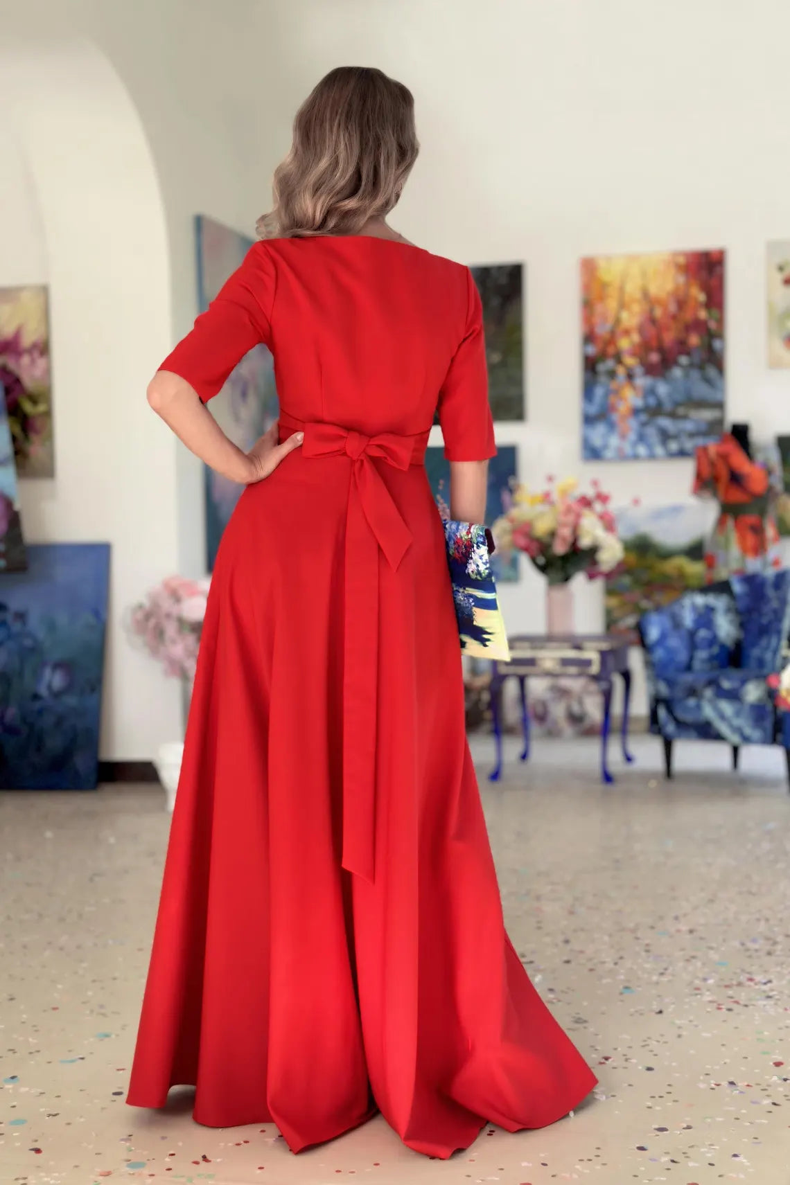 Jimiss - Short sleeved boat neck trumpet and floor length Prom dress