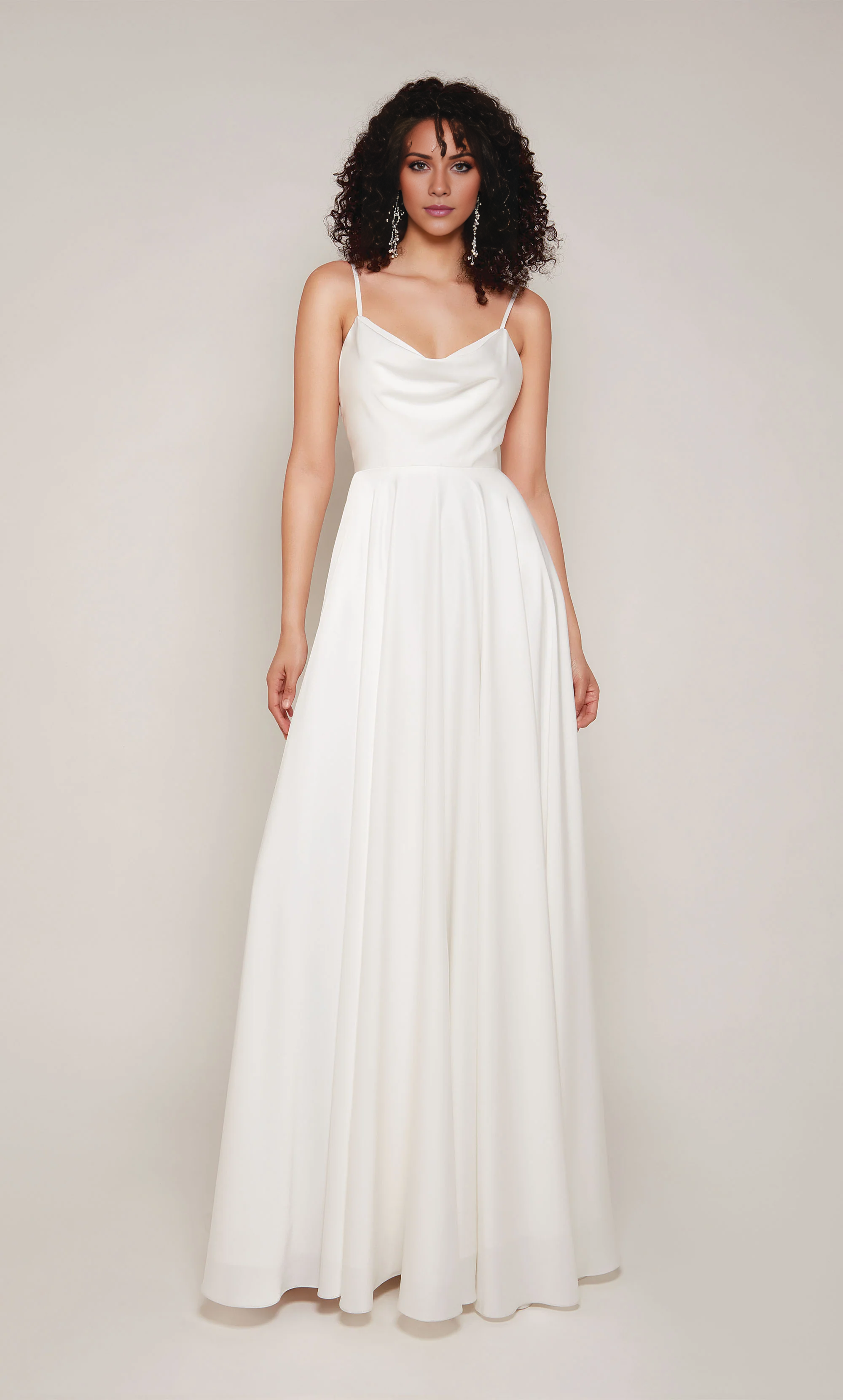 Perfect satin high neck A-line backless adjustable shoulder strap wedding dress