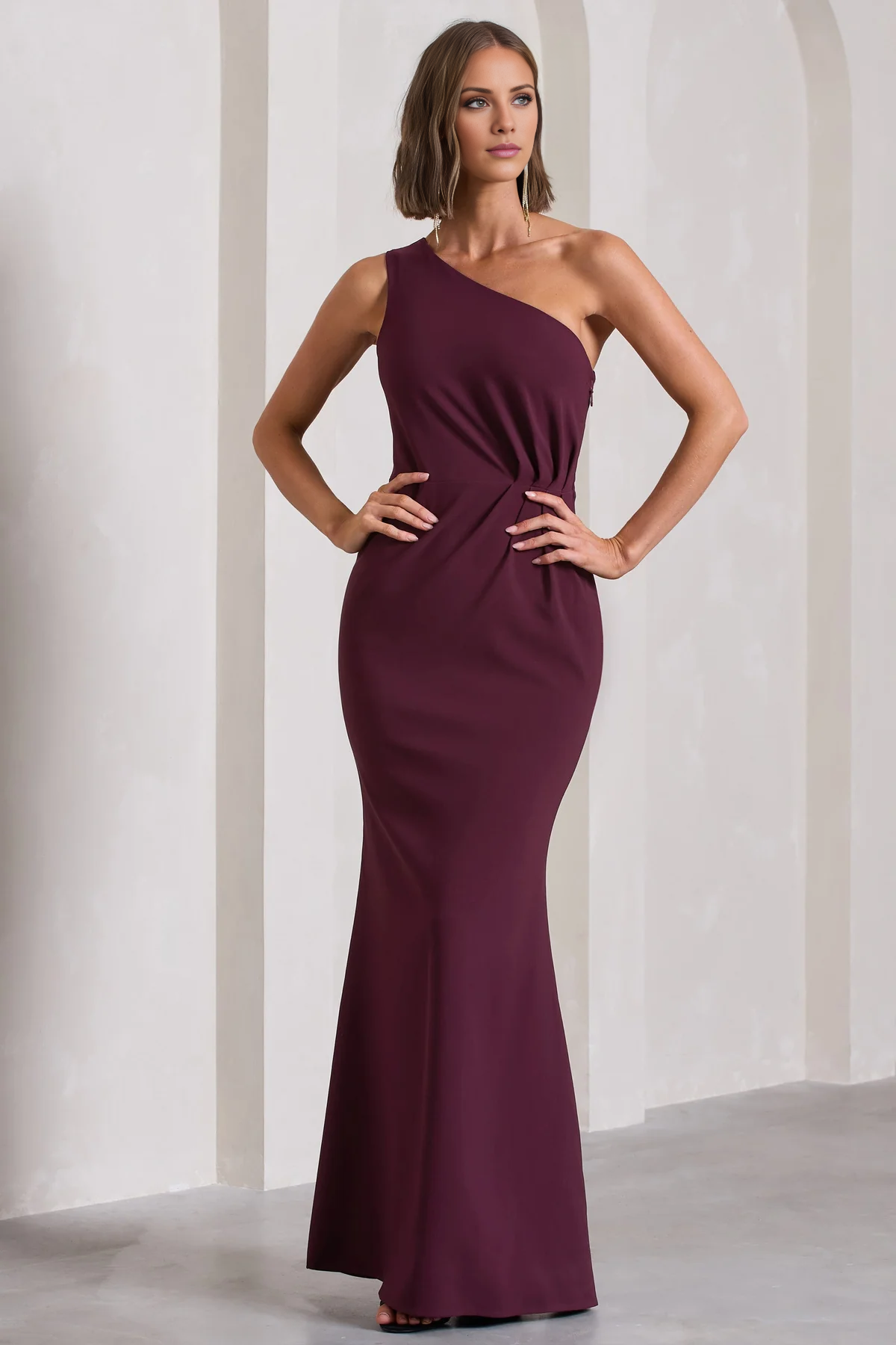 One shoulder pleated and floor length evening dress - Jimiss Dress