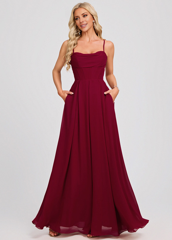 A-line sweetheart pleated floor-length chiffon prom dress