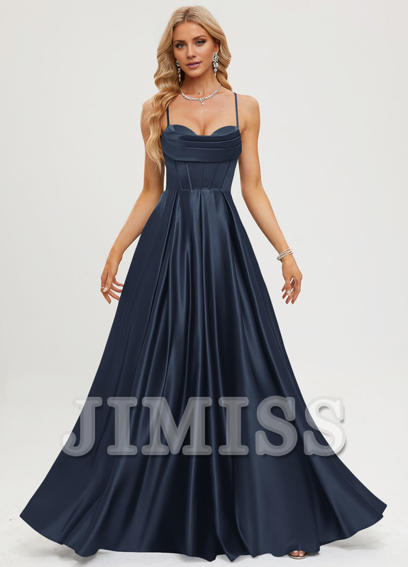 A-line sweetheart floor length satin prom dress