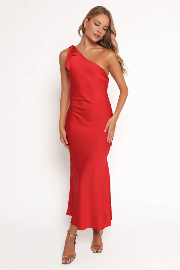 Jimiss single shoulder collar satin side slit long Prom dress