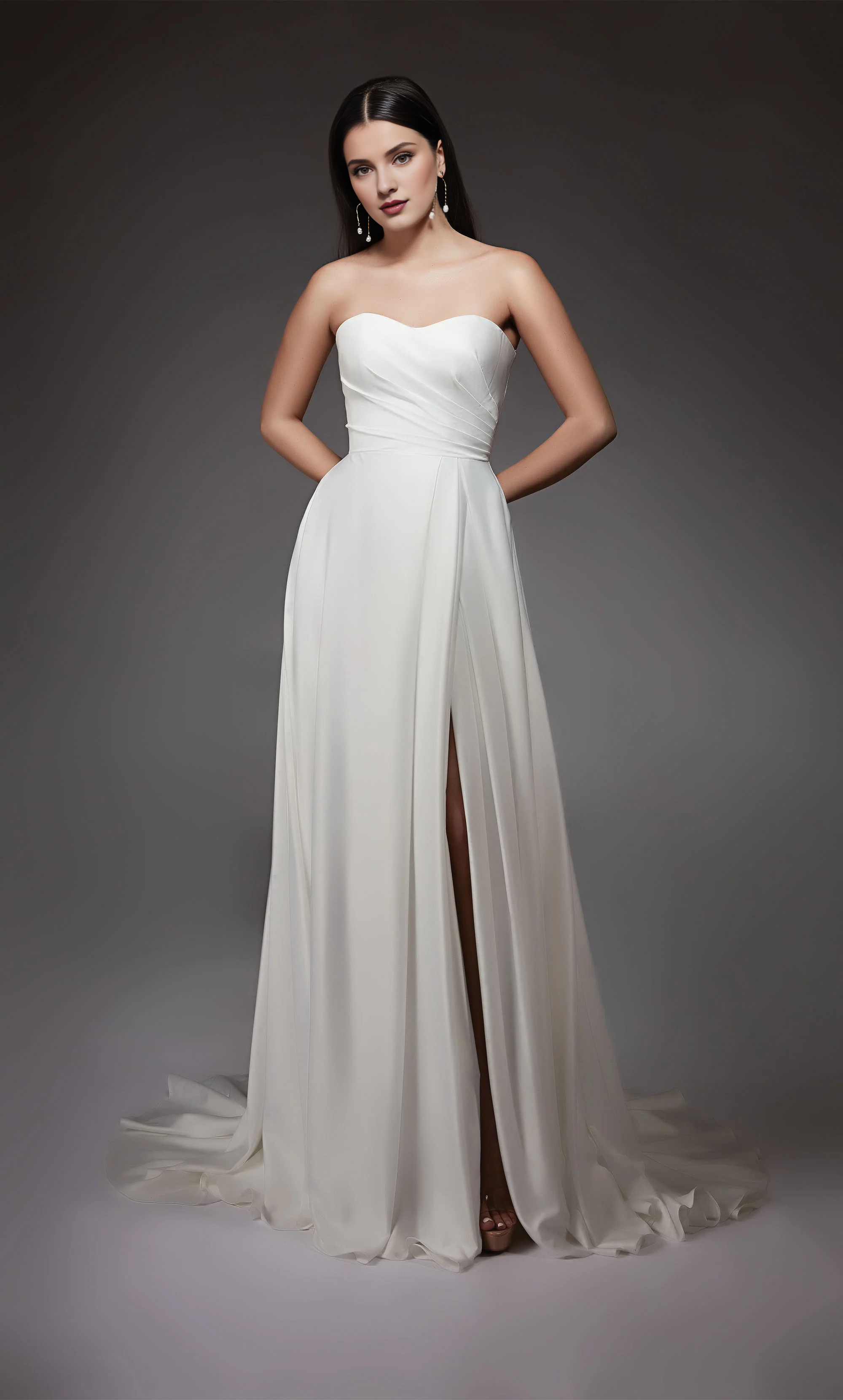 Perfect satin chicken heart collar A-line slit button wedding dresses