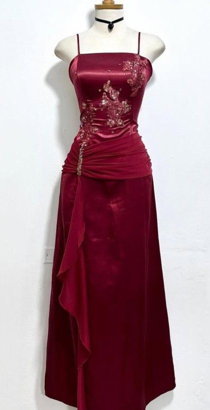 Burgundy Prom Party Dress Long Evening Gown Woman Elegant