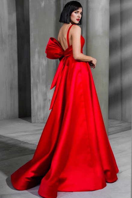 Red green black tie A-line evening gown elegant formal and floor length sleeveless V-neck ribbon bow 2025 gowns evening dresses