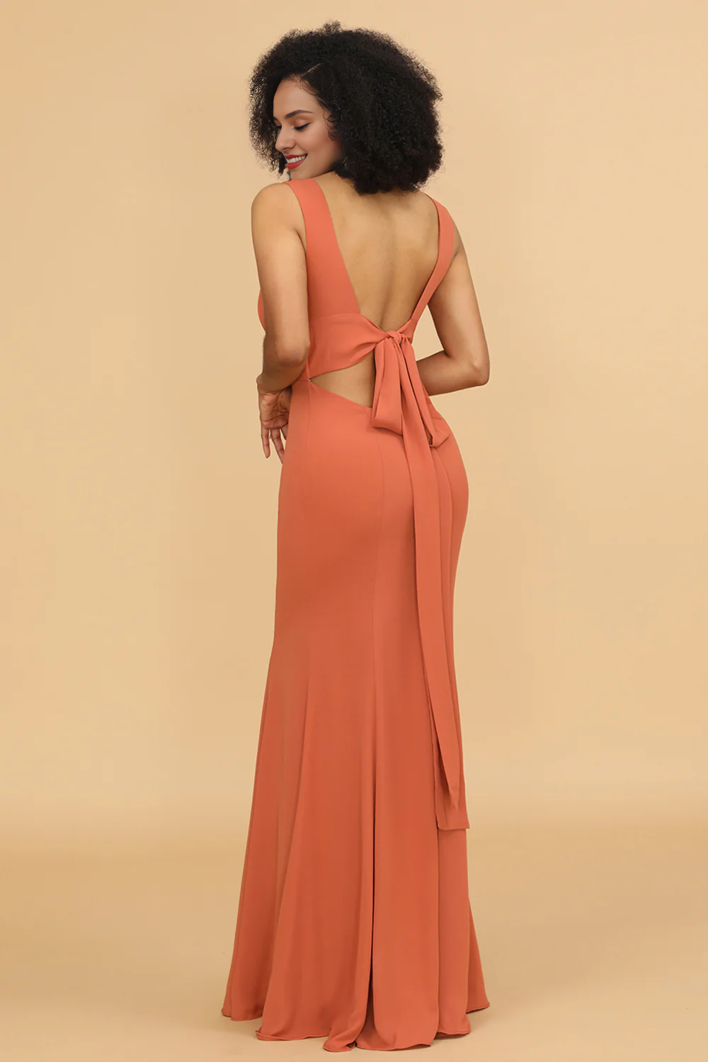 Lotus leaf edge sunset fish tail V-neck bridesmaid dress