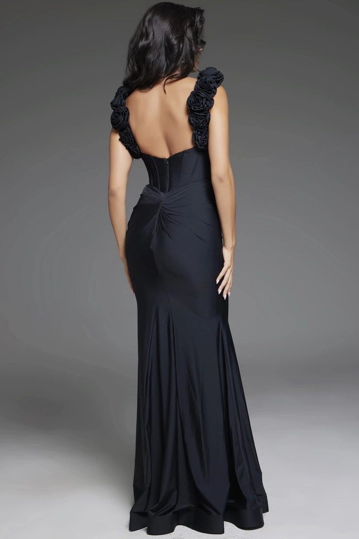 Mermaid Deep V-neck Rose Strap Back Zipper and Floor length Evening Dress