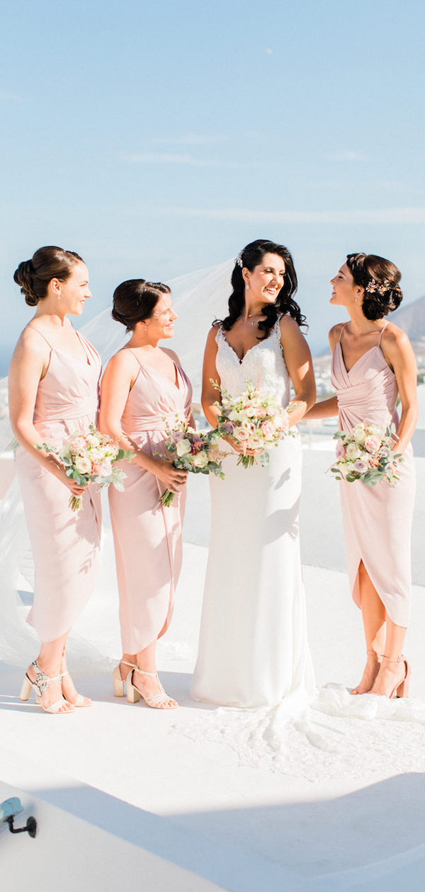 Simple V-neck Spaghetti Strap Slie Slit Long Bridesmaid Dresses.DB10230