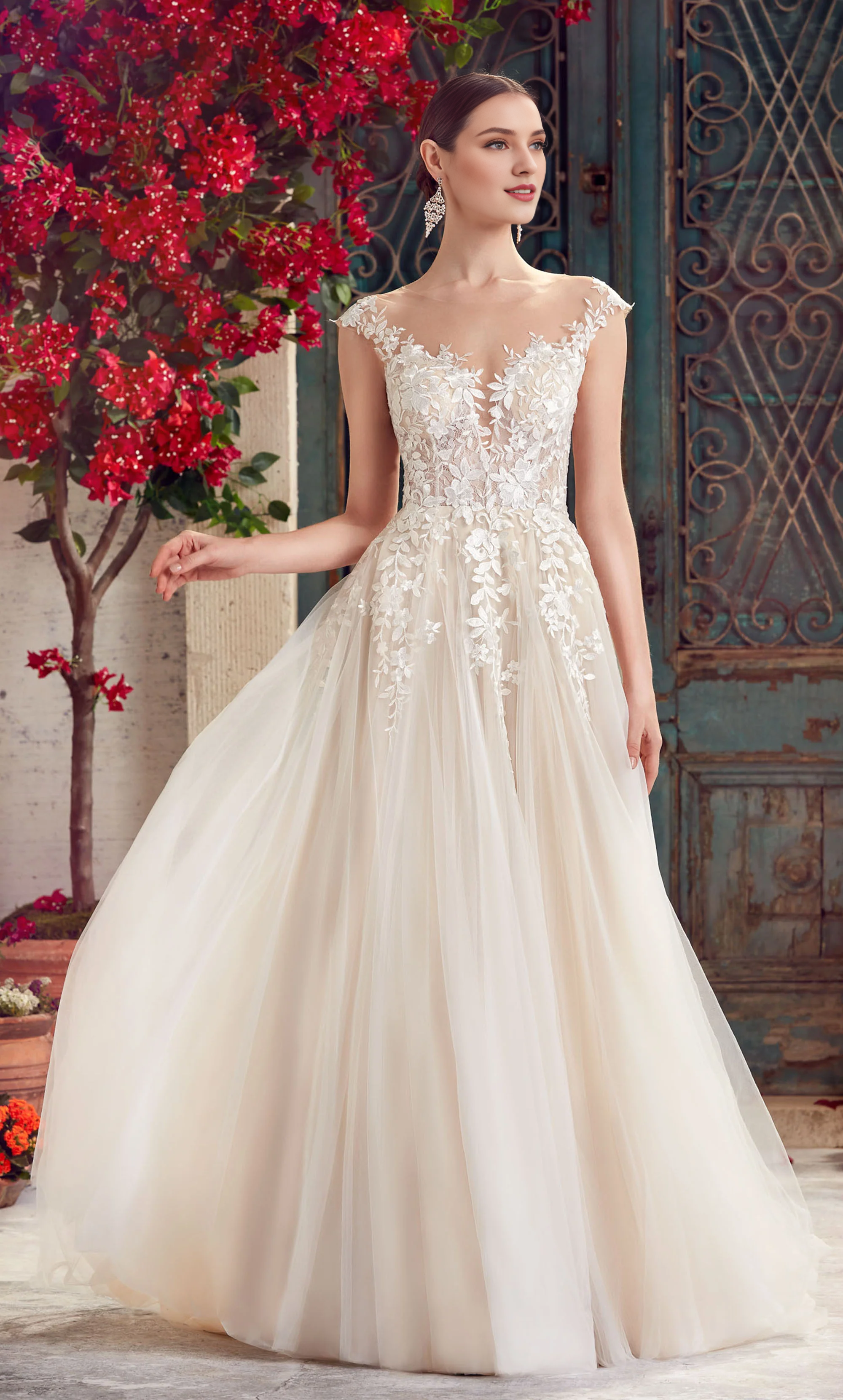 Thin gauze lace deep V-neckline V-shaped illusion tight corset bead decoration wedding dresses