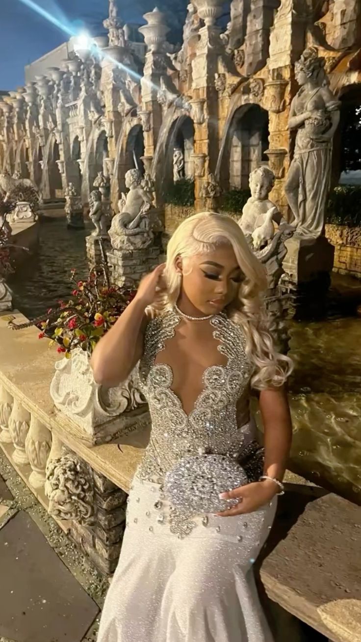 Silver Mermaid Crystal Prom Dress Long Special Occasion Dresses