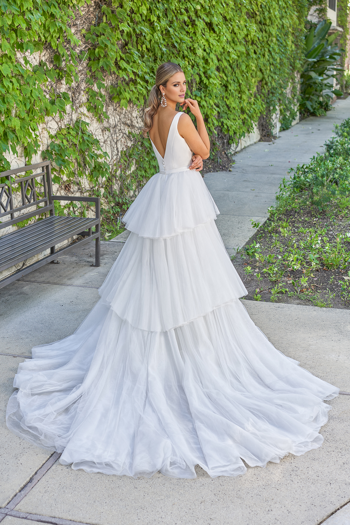 Unique square neck satin slim fit horn and floor length wedding dress