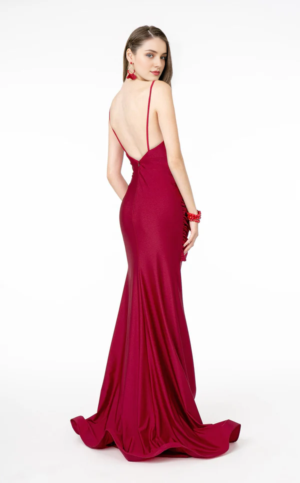 Mermaid Deep V-neck Thin Shoulder Straps and Ground length Gowns Evening Dresses