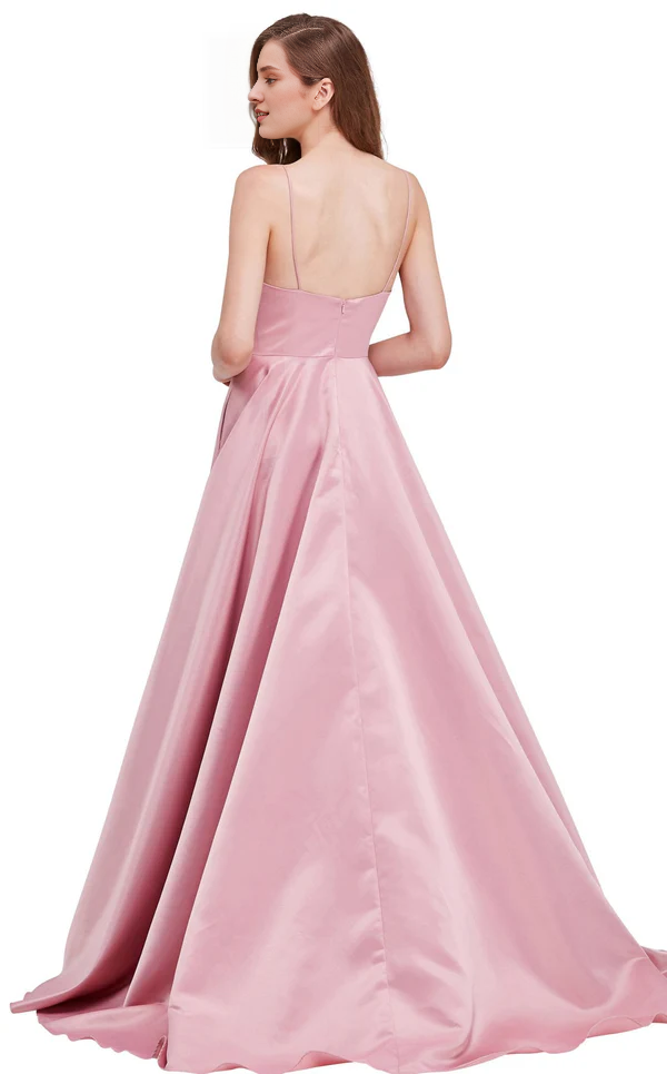 A-line V-neck backless tight corset and floor length evening gown
