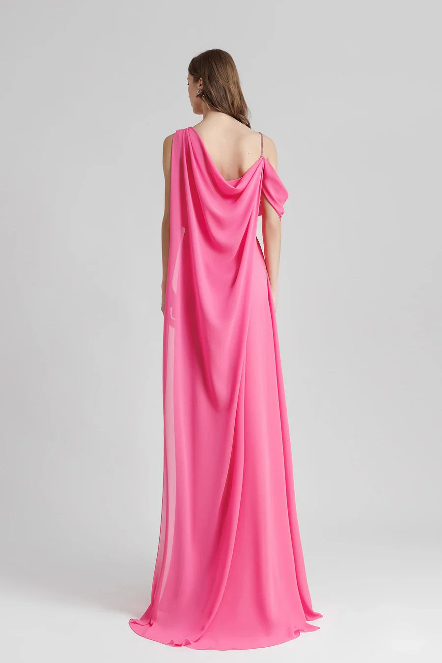 Asymmetric neckline backless and floor length gown evening dresses