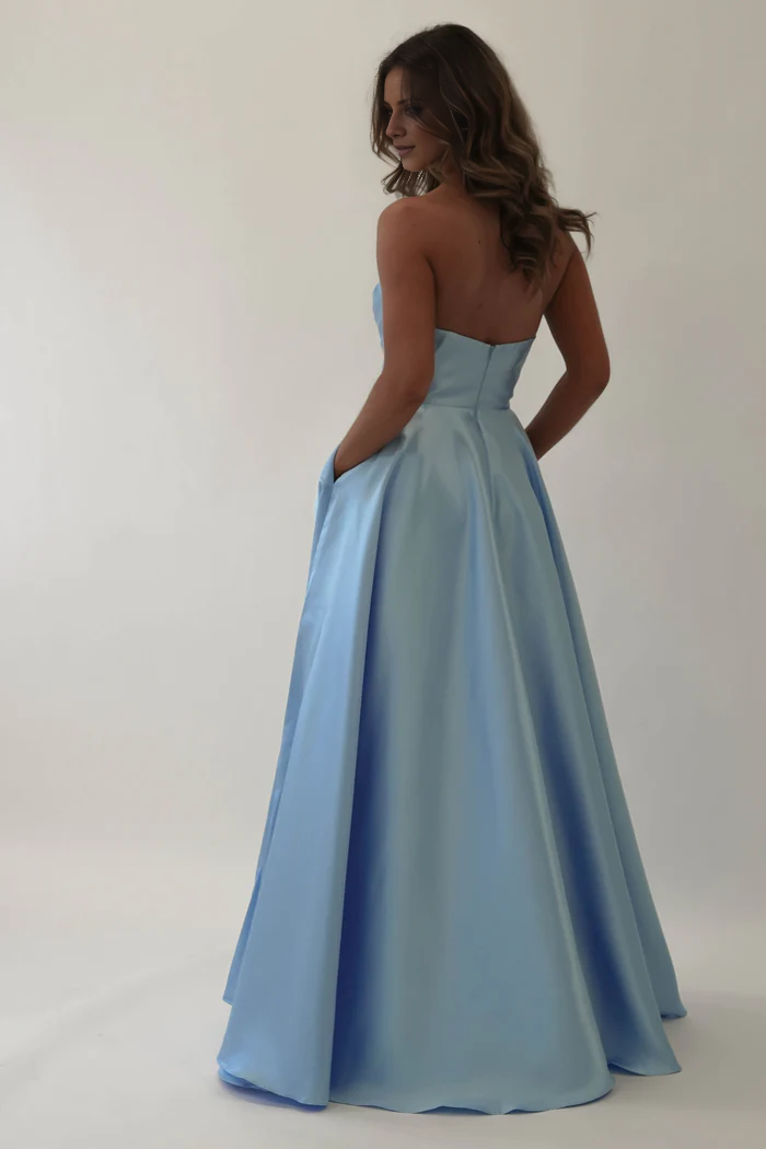 Off shoulder satin backless side slit long Prom dress - Jimiss Dress