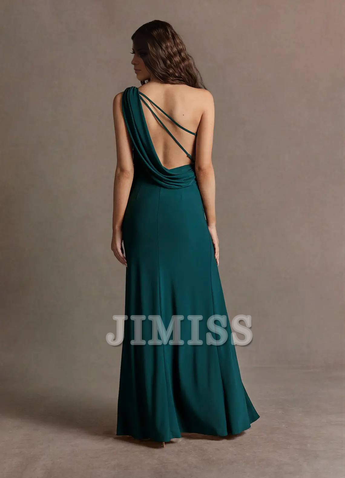 Single shoulder thin shoulder strap backless and floor length evening dress