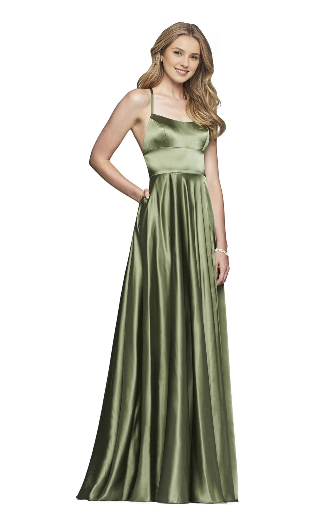 Thin shoulder strap square neck fitted tight corset and floor length evening dress