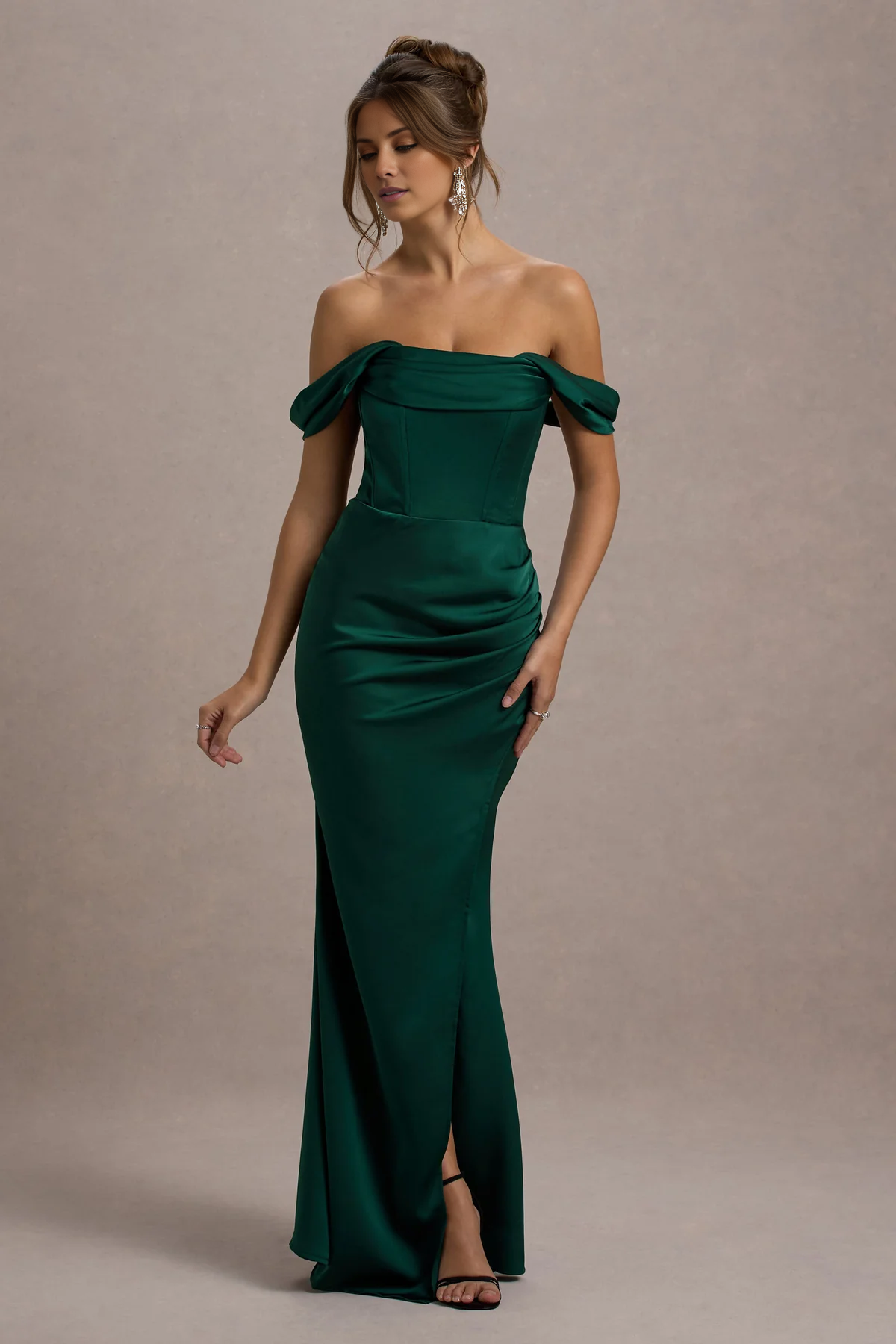 Bow satin one shoulder and floor length evening dress - Jimiss dress
