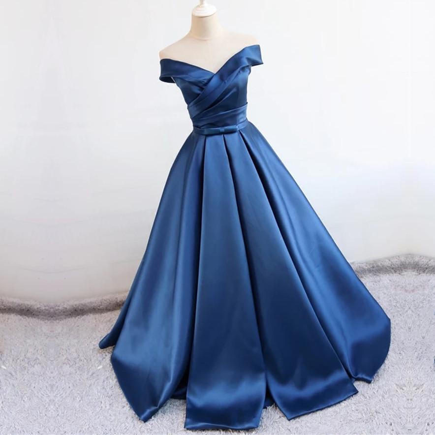 v neck off the shoulder long satin prom dresses ball gowns