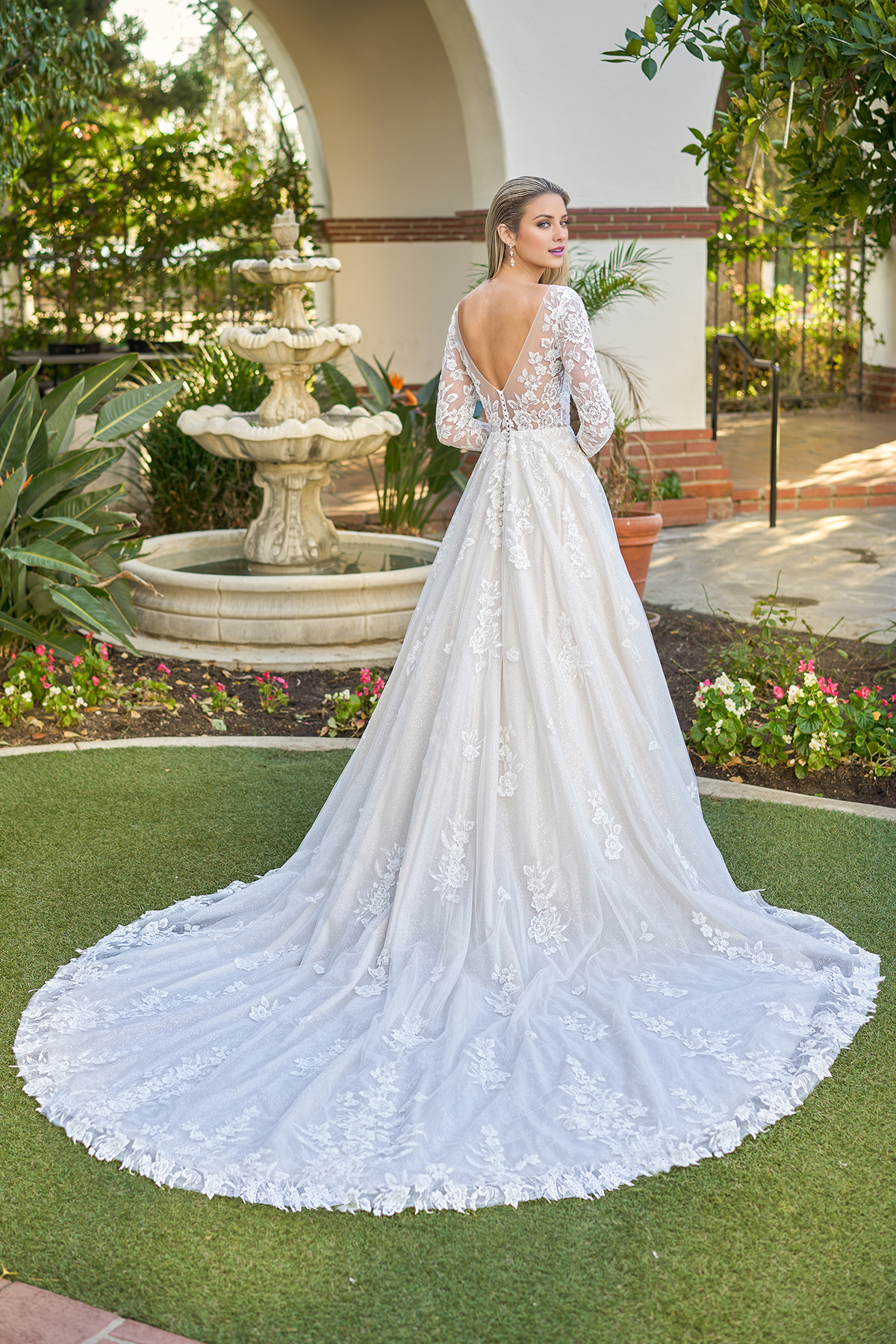 A-line phantom tight corset long sleeved and floor length wedding dress