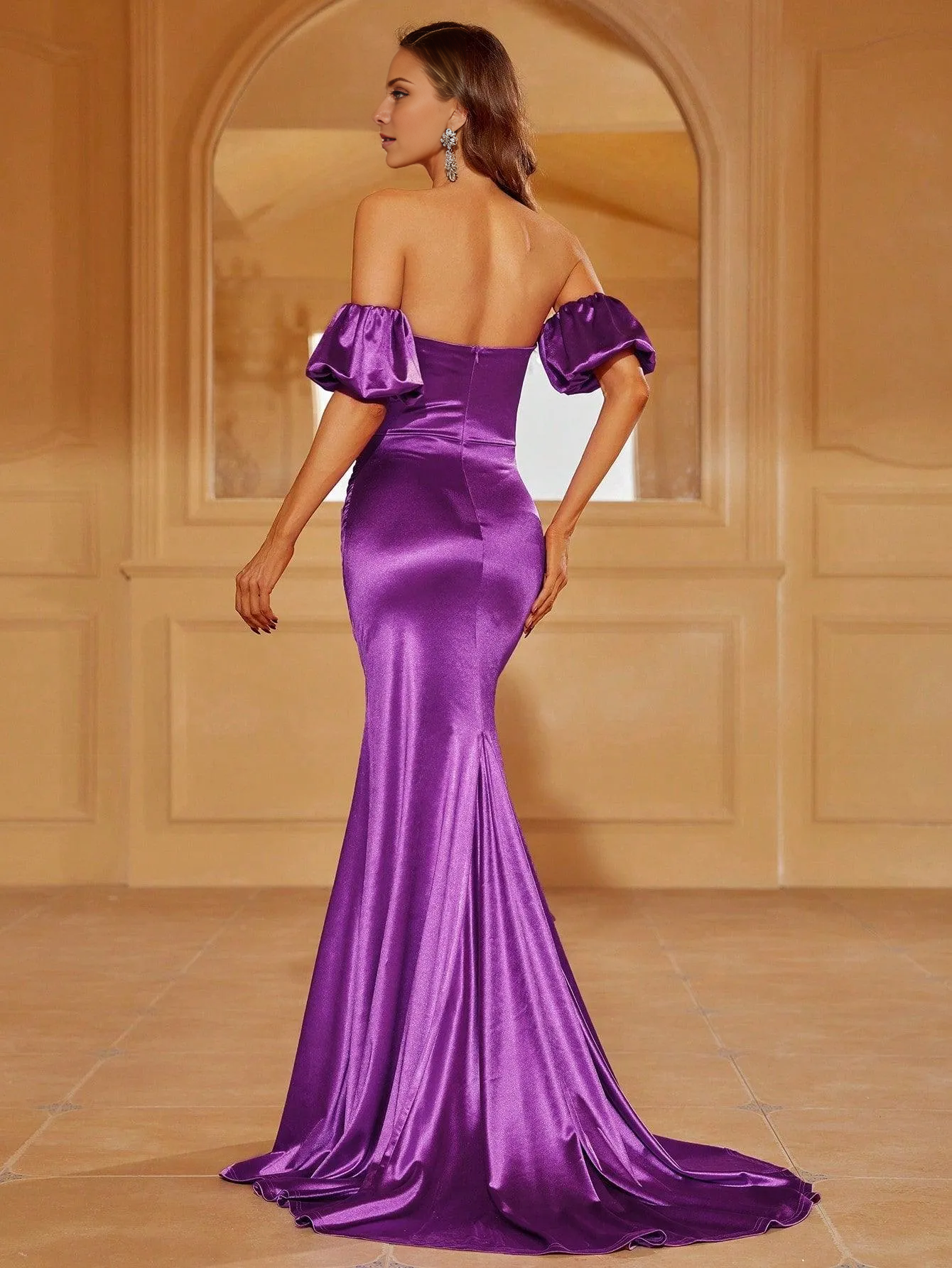Mermaid pleated tight corset with slit satin and floor length formal dress
