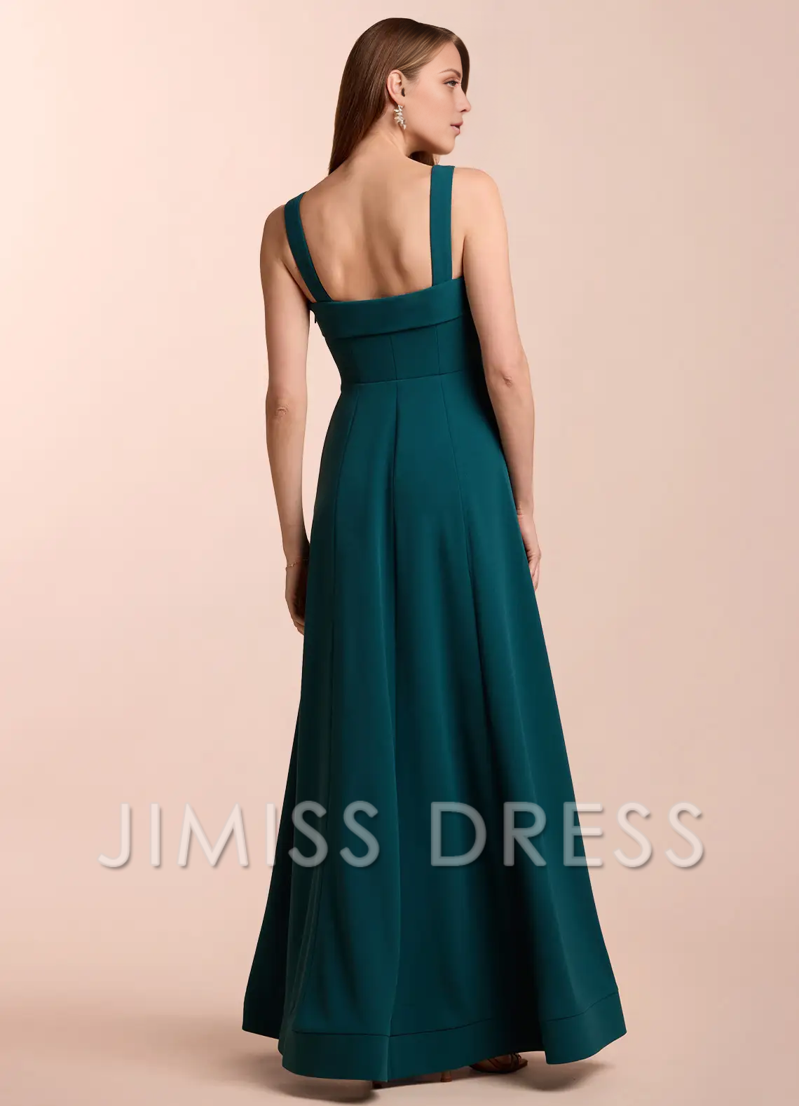Jimiss A-line straight neckline backless and floor length Prom dress
