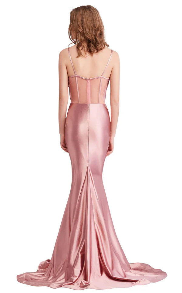 Mermaid heart-shaped collar, backless thin shoulder strap and floor length evening gown