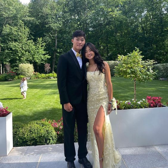 Fancy Lace Long Prom Dress Yellow Strapless Gala Dresses with Slit