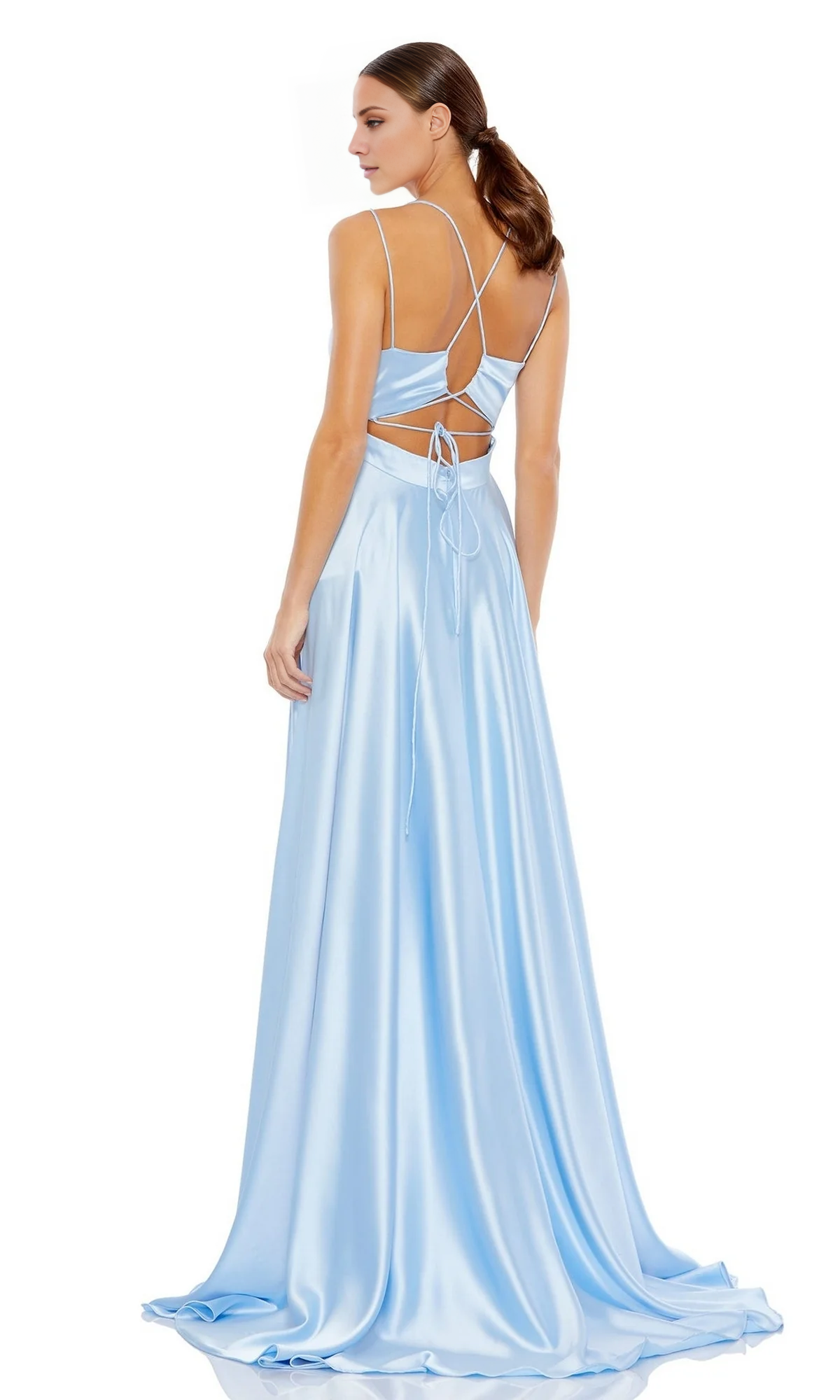 Jimiss slim shoulder strap V-neck sleeveless side slit and floor length evening dress