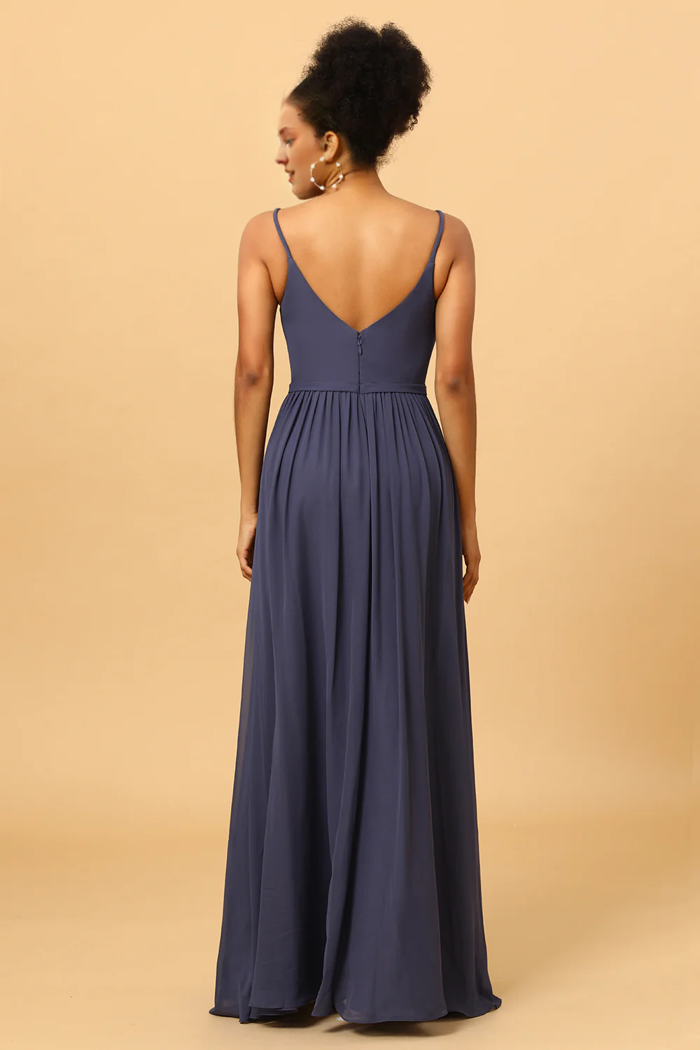 Pleated long slit chiffon bridesmaid dress
