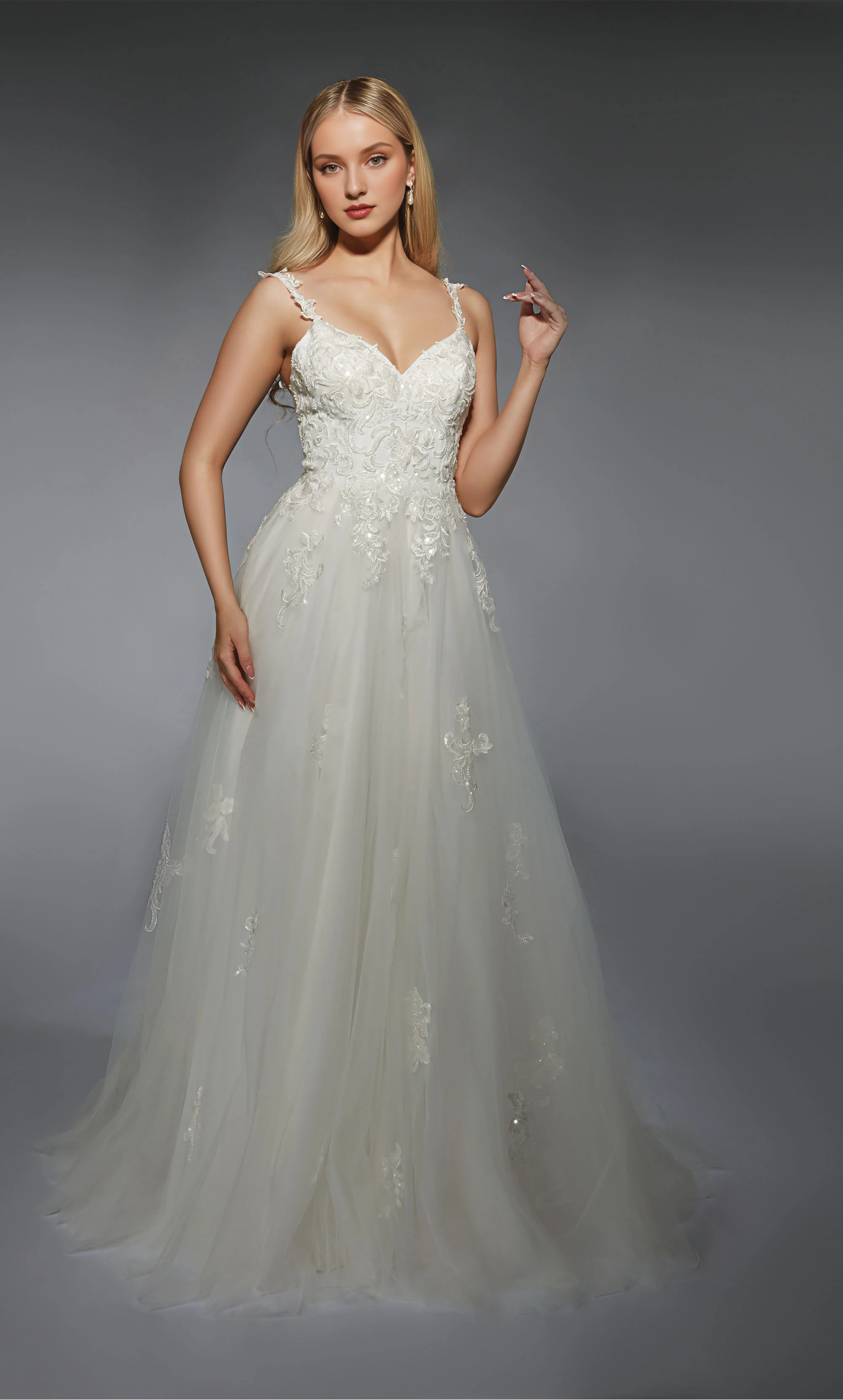 Lace chiffon chicken heart collar A-line lace decal wedding dresses