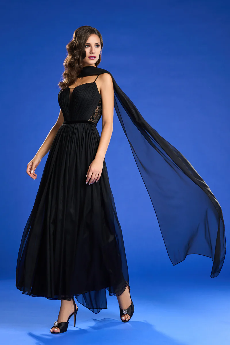 Chiffon lace silk lining tight corset evening gown (dress only)