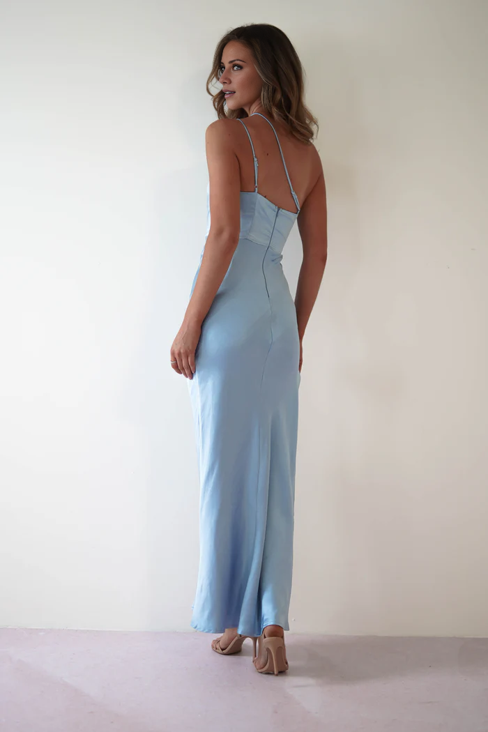 Asymmetric collar satin side slit long Prom dress - Jimiss Dress