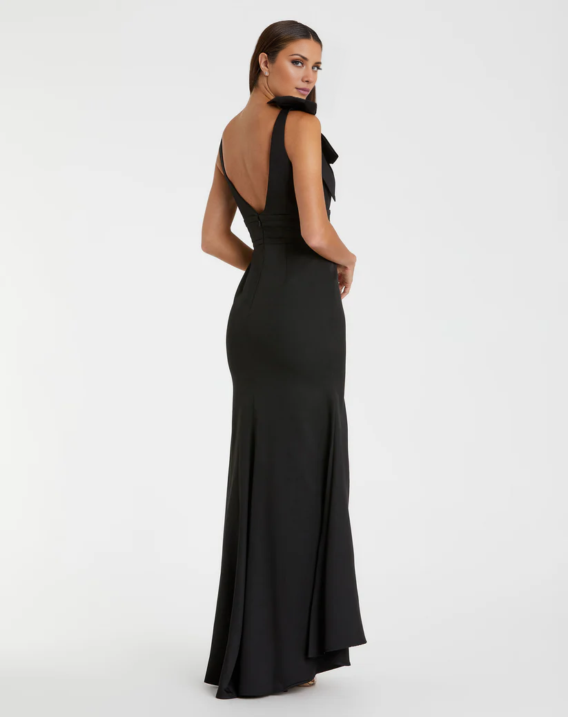 Mermaid sleeveless V-neck bow floor-length evening dress