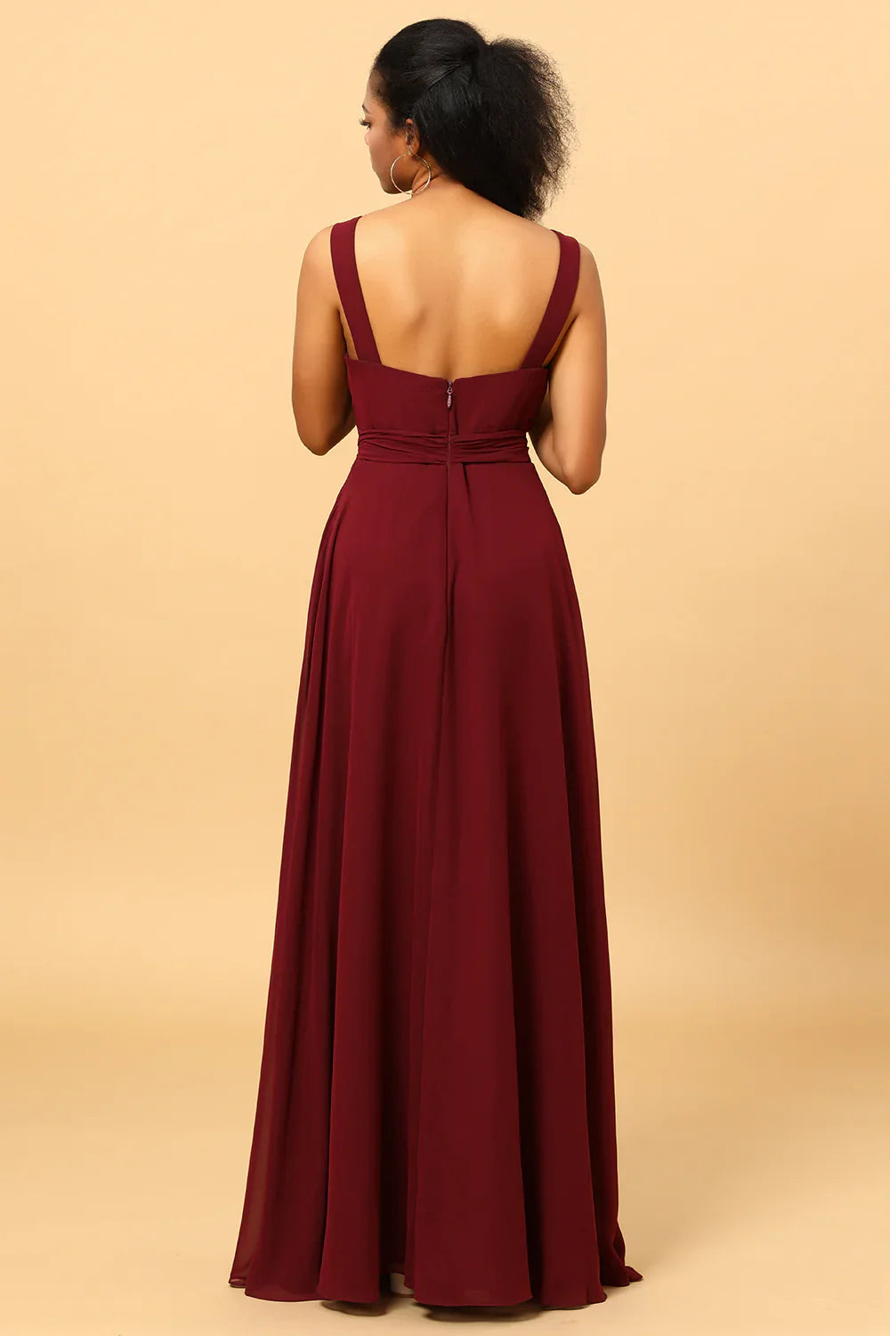 Cabernet Sauvignon V-neck sleeveless and floor chiffon bridesmaid dress
